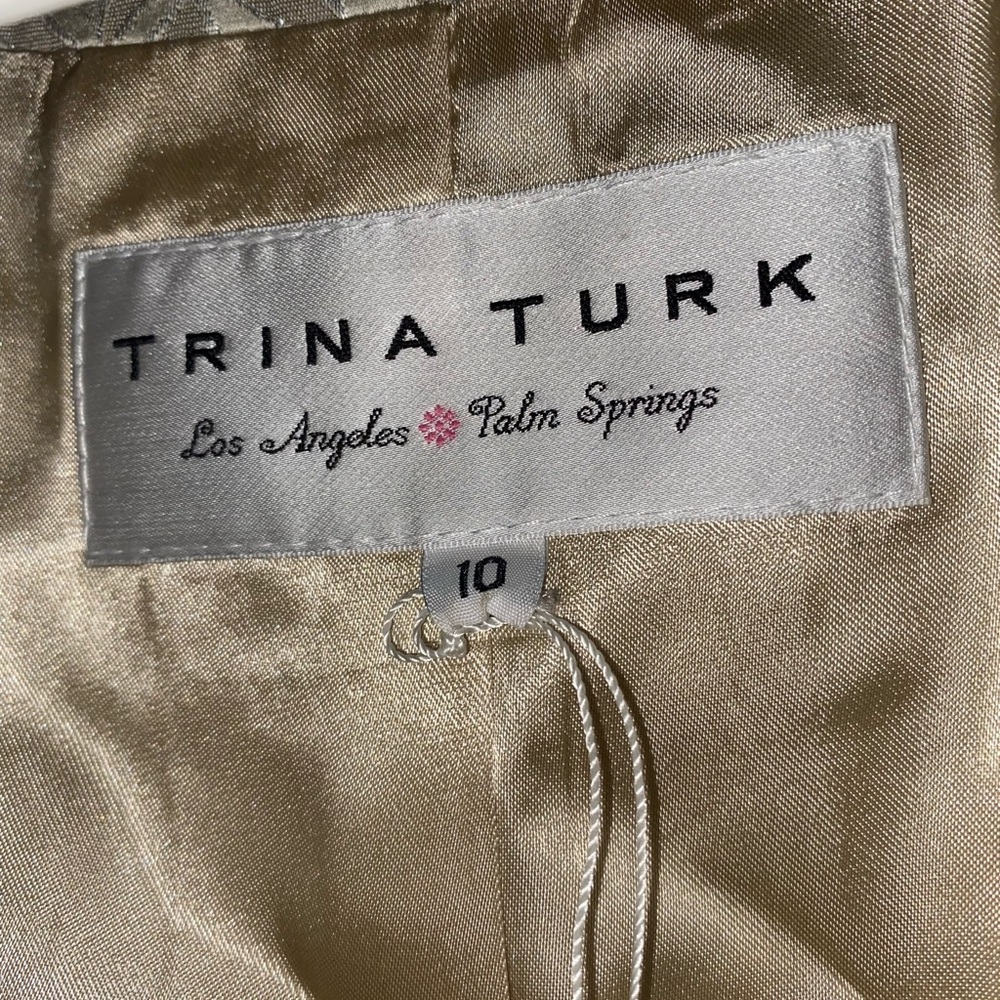 NWOT Trina Turk Silver Metallic Chevron Pattern Long Duster Jacket sz 10 - Picture 4 of 5